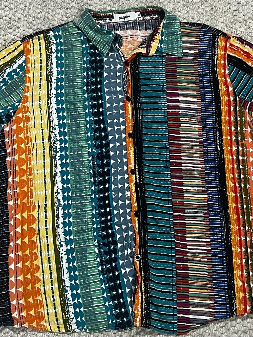 Vatpave Mens Geometric Striped Button Down Shirt XL